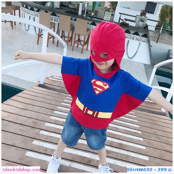 เสื้อยืดเด็ก Superman พร้อมฮูดหน้ากาก