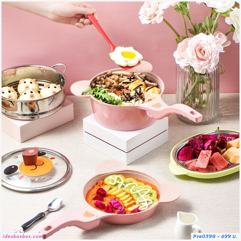 Pre เซตทำอาหาร หม้อ+ฝา Rilakkuma สี watermelon