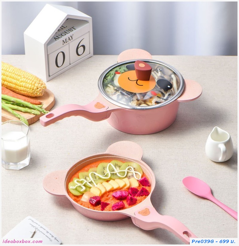 Pre เซตทำอาหาร หม้อ+ฝา Rilakkuma สี watermelon