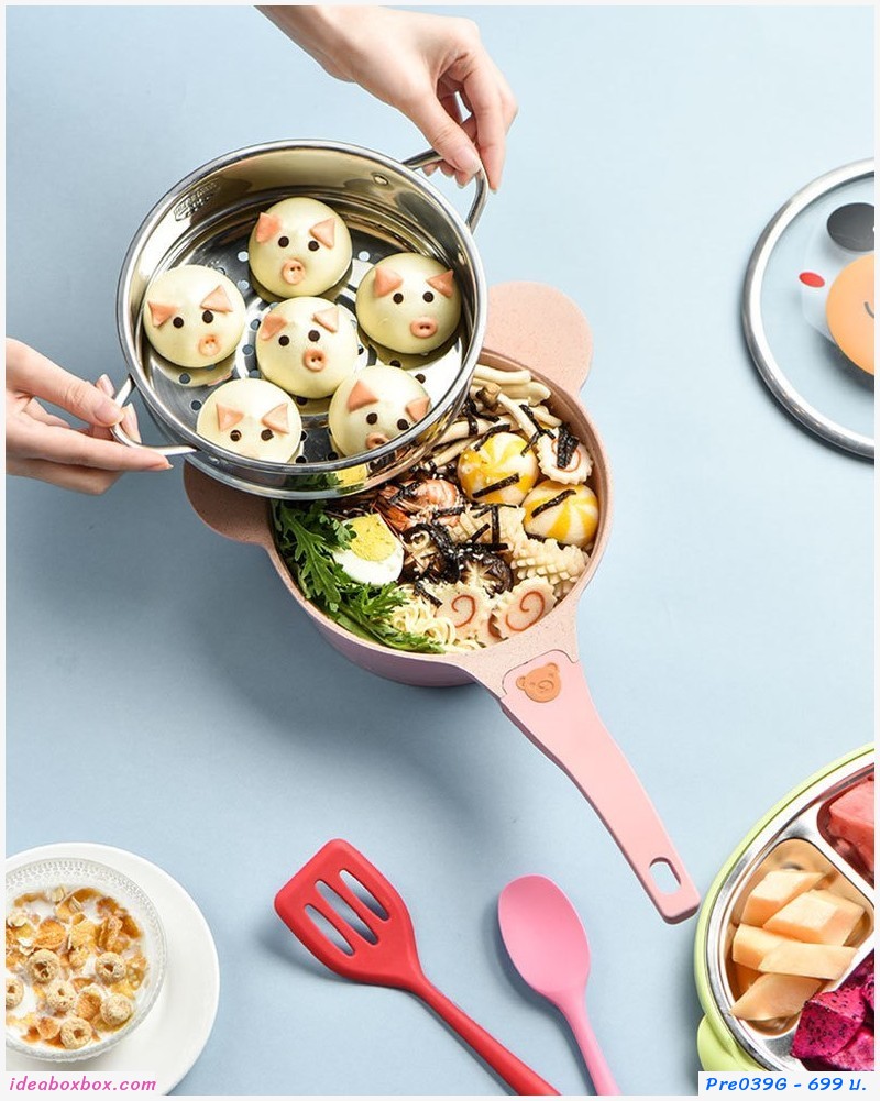 Pre เซตทำอาหาร หม้อ+ฝา Rilakkuma สี watermelon