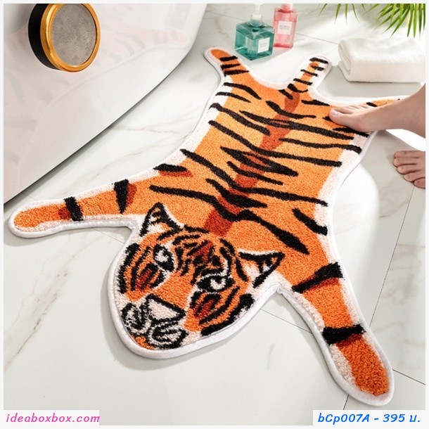 พรมเช็ดเท้า Microfiber ลายเสือสีส้ม