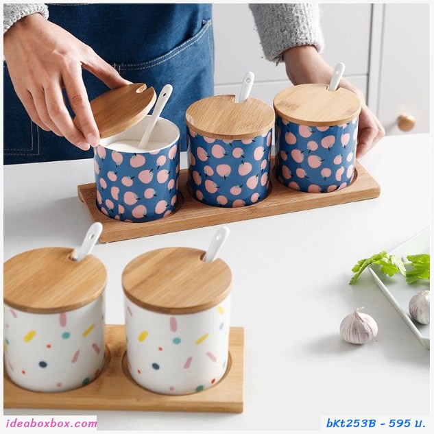 เซตใส่เครื่องปรุง ถ้วย ceramic ลายเลมอน
