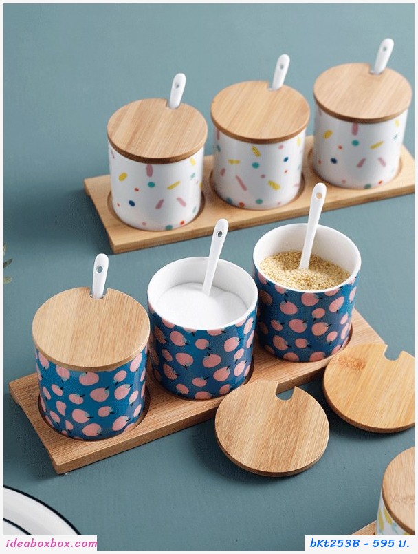 เซตใส่เครื่องปรุง ถ้วย ceramic ลายเลมอน