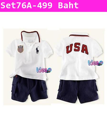 ชุดเสื้อกางเกงโปโล USA สีขาว