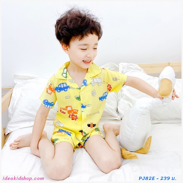 ชุดนอนเด็กขาสั้นแฟชั่นเกาหลี ลายไดโนเสาร์ขาว