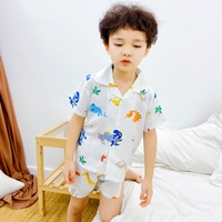 ชุดนอนเด็กขาสั้นแฟชั่นเกาหลี-ลายไดโนเสาร์ขาว