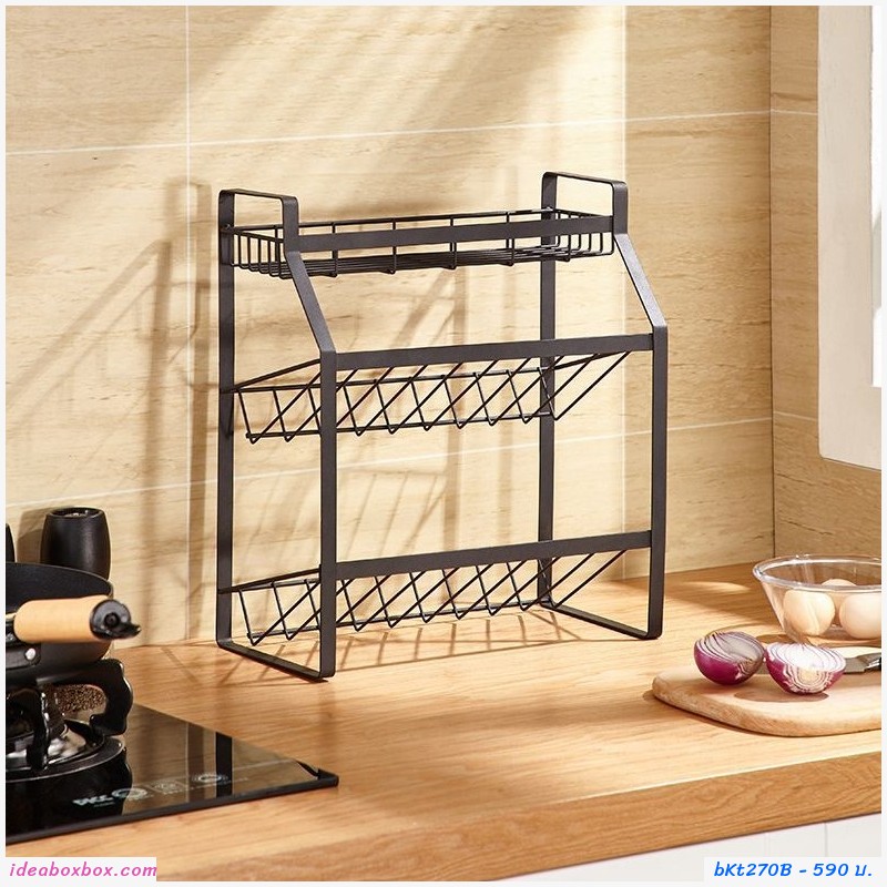 ชั้นวางขวด เครื่องปรุง 3 Layer kitchen rack สีดำ