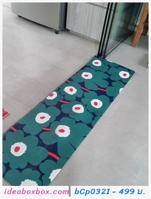 พรมกันลื่น พรมปูพื้นห้องครัว ลาย Marimekko สีฟ้าชมพู