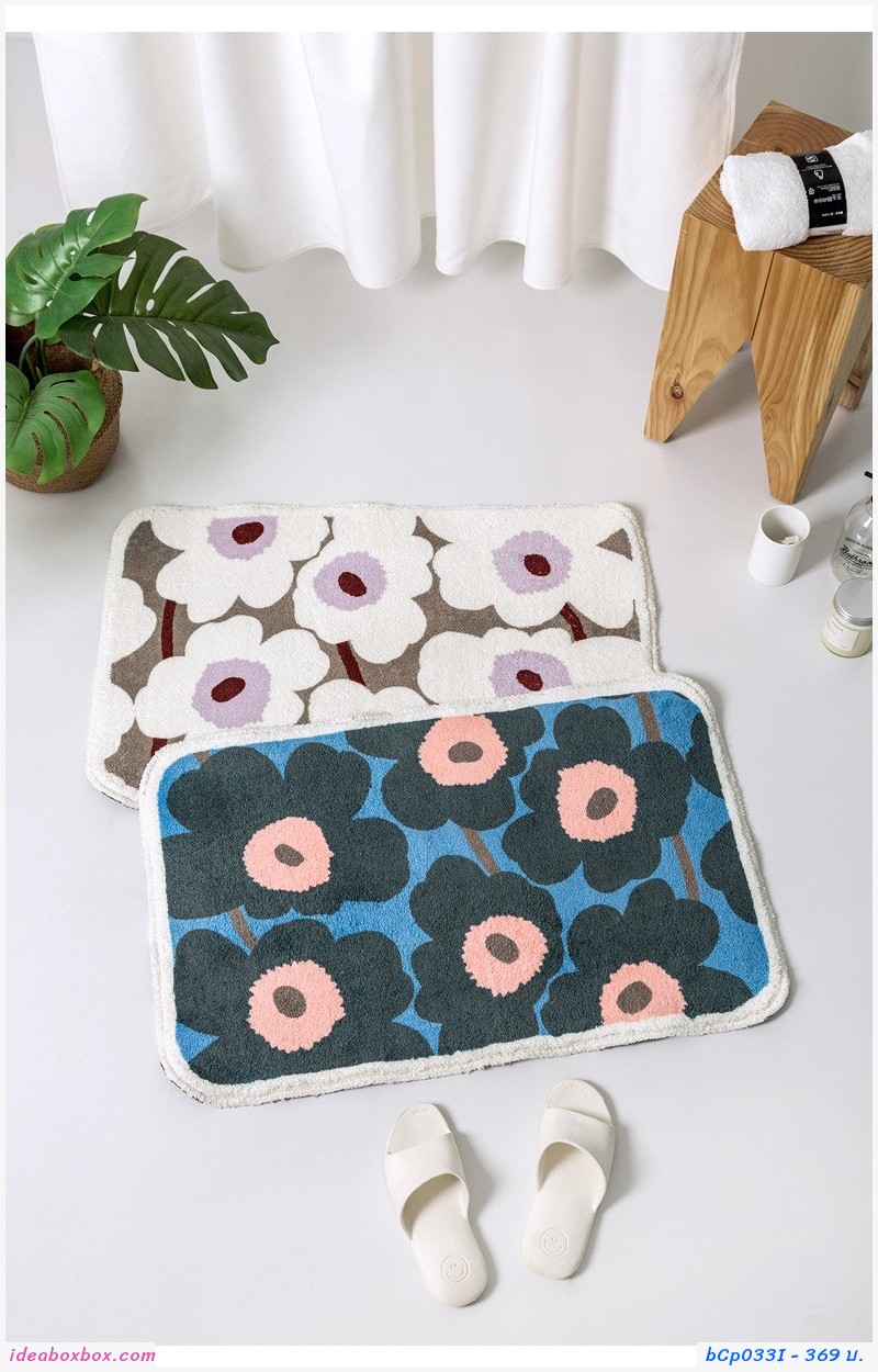 พรมเช็ดเท้า Microfiber ลาย Marimekko สีเทาดำ
