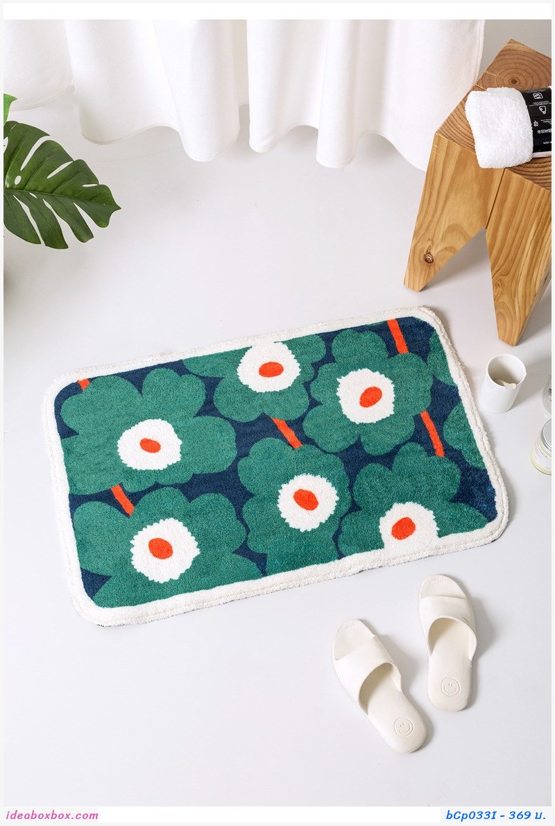 พรมเช็ดเท้า Microfiber ลาย Marimekko สีเทาดำ