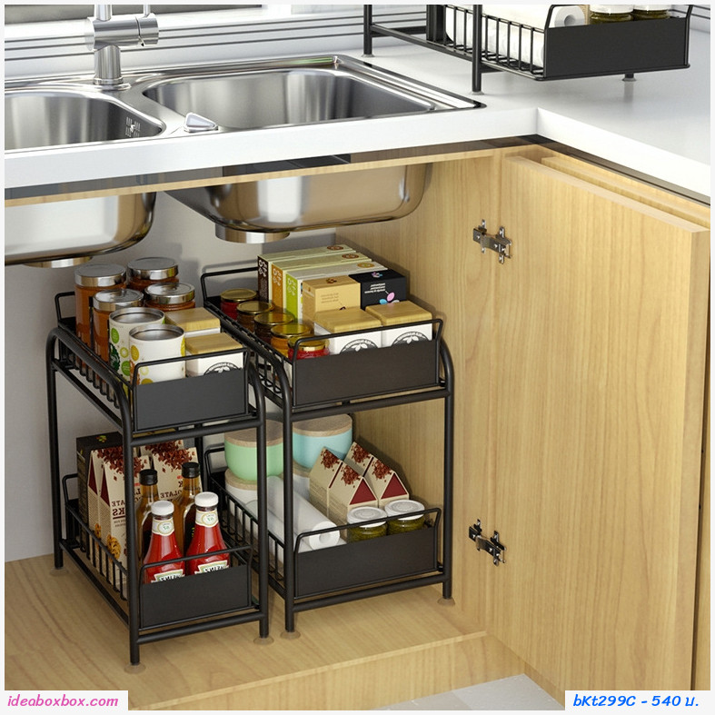 ชั้นวาง Kitchen Sink Shelf บนเคาเตอร์ ใต้เคาเตอร์ ขนาดเล็ก สีดำ 