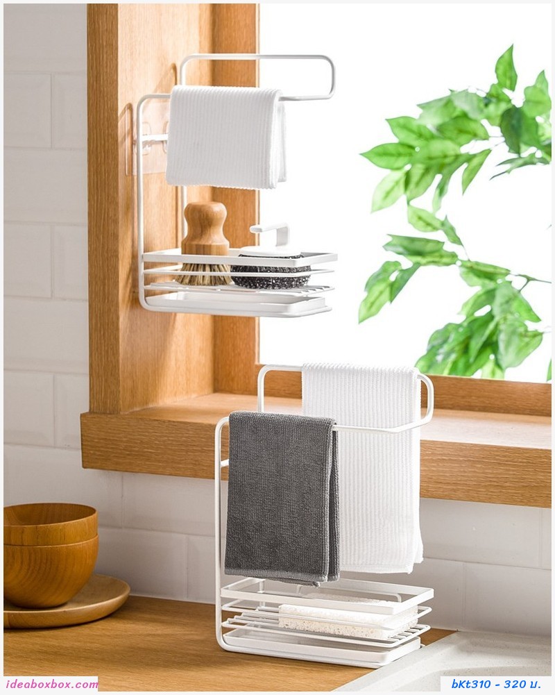 ที่วางฟองน้ำและแขวนผ้า Kitchen Towel Rack สีขาว