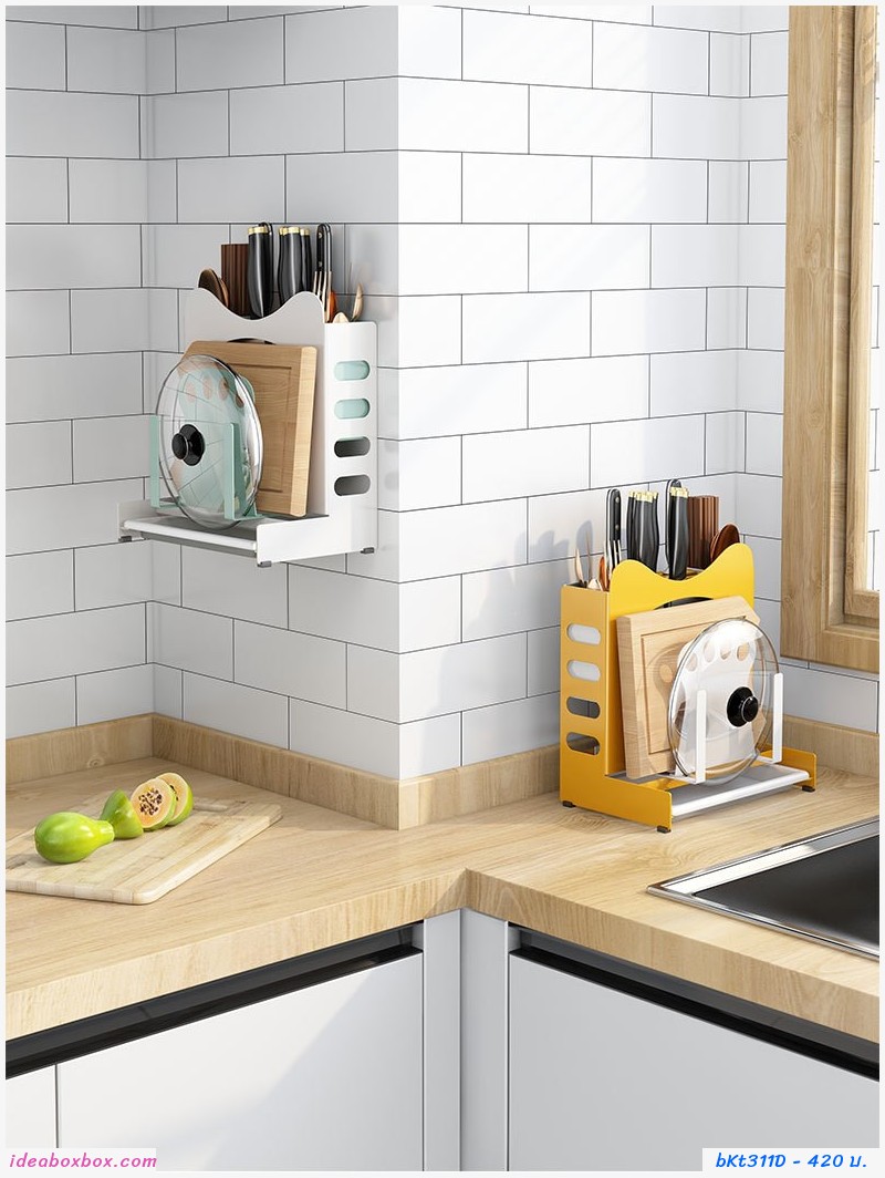 กล่องจัดระเบียบ มี ตะเกียบ เขียง Kitchen Rack MultiFunction สีชมพู