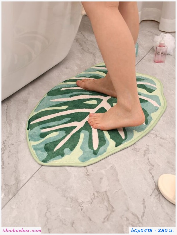 พรมเช็ดเท้า พรมตกแต่ง พรมวางหน้าประตู  พรมไม้ด่าง Leaf Shape Floor Mat แบบสั้น