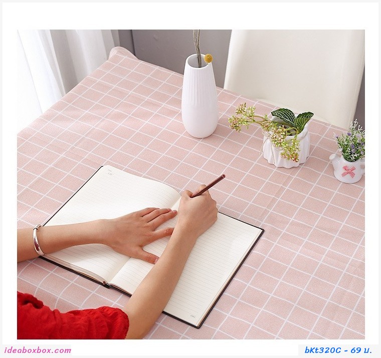 ผ้าปูโต๊ะ Japanese Style ลายตาราง สีเทา