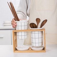 ที่ใส่ช้อนส้อม-Japanese-style-ceramic-chopstick-holder-ลายตาราง(แบบสองแก้ว)