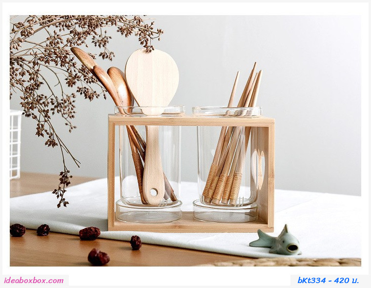 ที่ใส่ช้อนส้อม Japanese chopstick holder  glass transparent  แบบใส (แบบสองแก้ว)