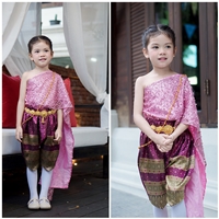 ชุดไทยเด็ก-นางนพมาศ-สไบมุก-โจงผ้าไหม-งานพรีเมียม-สวยงาม-หรูหรา-สีโทนชมพู