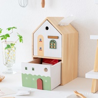 กล่องไม้มินิมอล-ทรงบ้าน-ใส่ทิชชู่และของใช้-Double-layer-สีเขียว