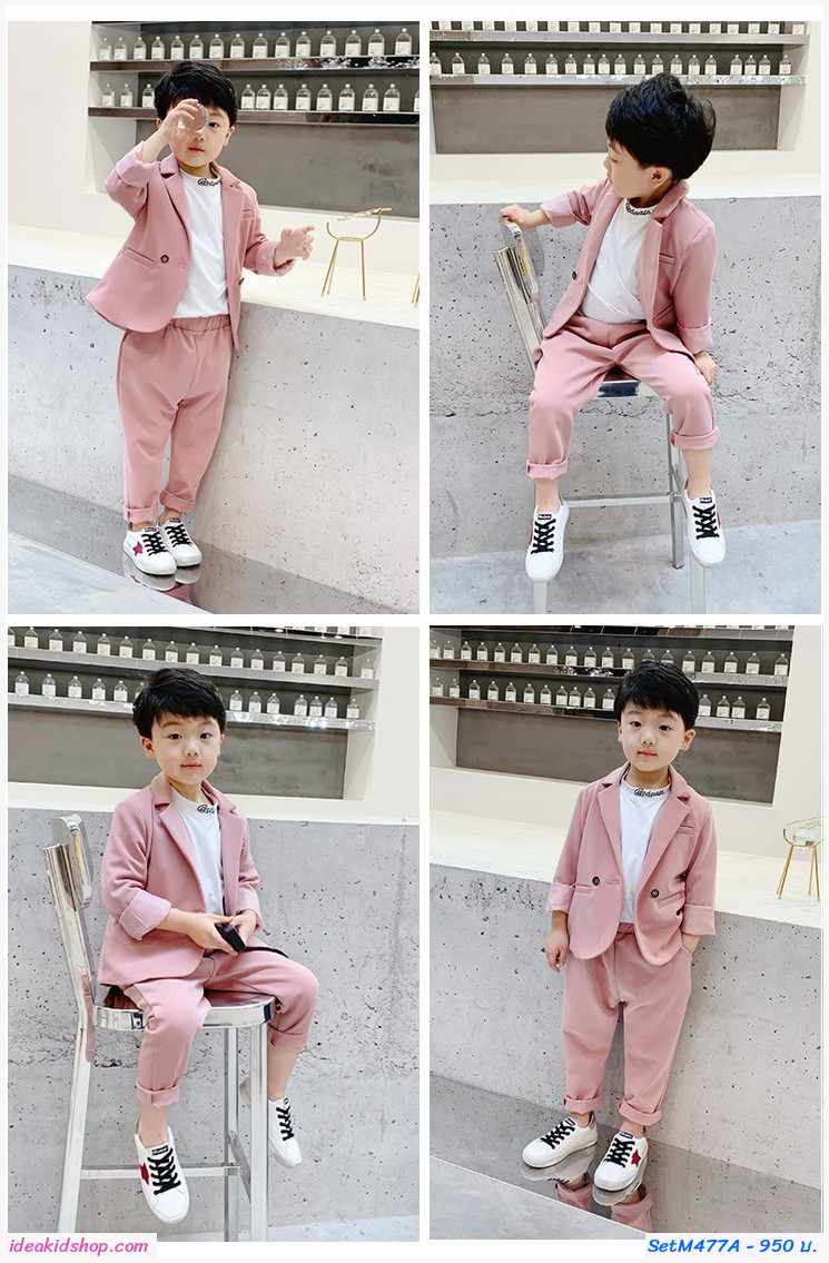 ชุดสูท สไตล์เกาหลี  เสื้อสูทพร้อมกางเกง สีชมพู