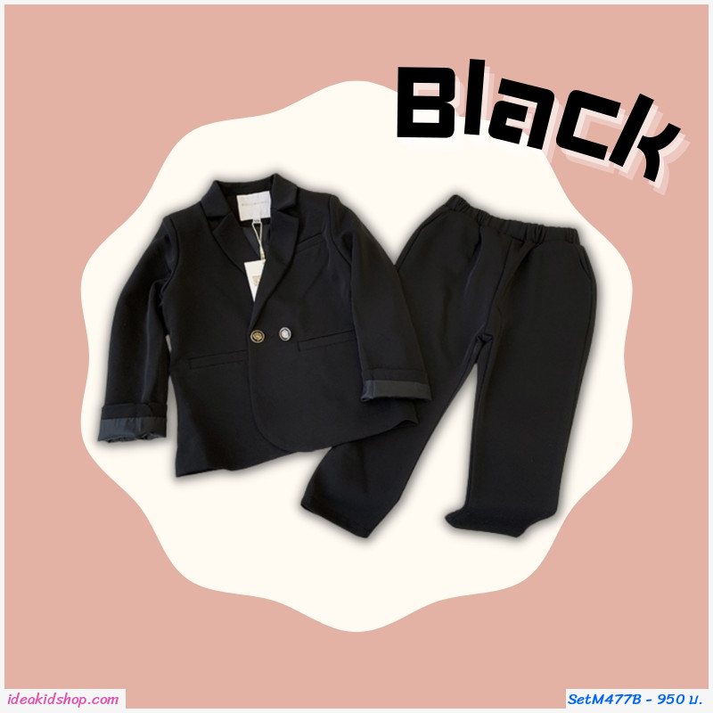 ชุดสูท สไตล์เกาหลี  เสื้อสูทพร้อมกางเกง สีดำ