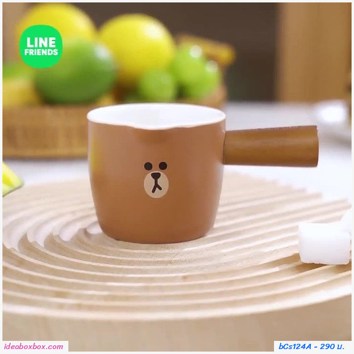 ถ้วยเซรามิกใส่นม ชงชาร้อน 100ml.ลาย LINE BROWN