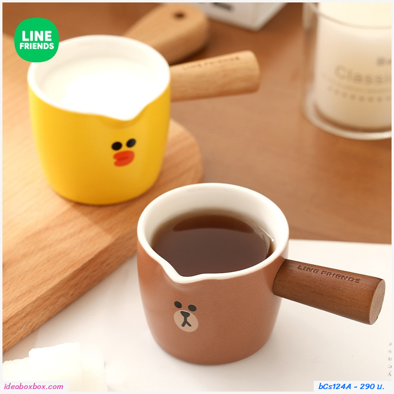 ถ้วยเซรามิกใส่นม ชงชาร้อน 100ml.ลาย LINE BROWN