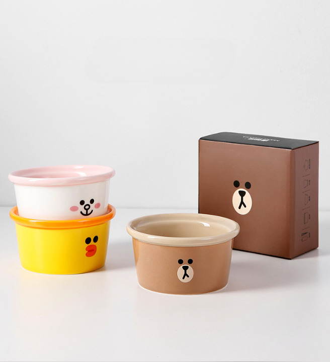 ชามเซรามิก ถ้วยขนม ไข่ตุ๋น 200ml. ลาย LINE BROWN