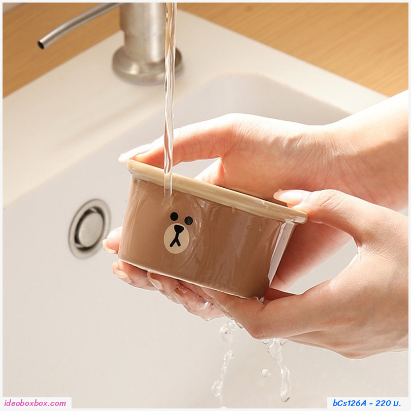 ชามเซรามิก ถ้วยขนม ไข่ตุ๋น 200ml. ลาย LINE BROWN