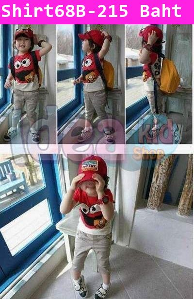 เสื้อยืด Elmo Get Smile DONUT  สีแดง