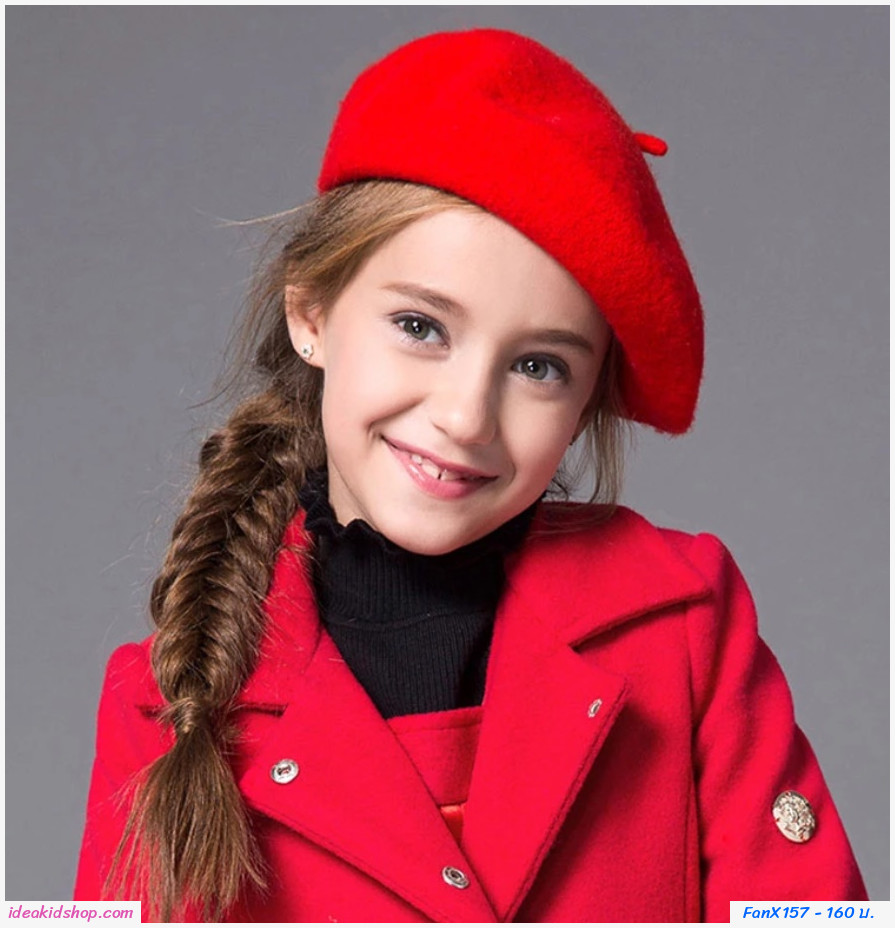 [พร้อมส่ง]หมวกเด็ก หมวกเบเร่ย์ แนวอังกฤษ Xmas สีแดง