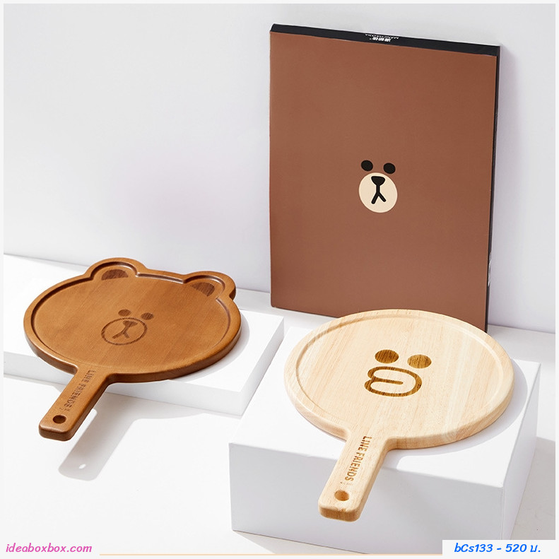 ถาดไม้วาง เสริฟอาหาร มีด้ามจับ Line friend sally