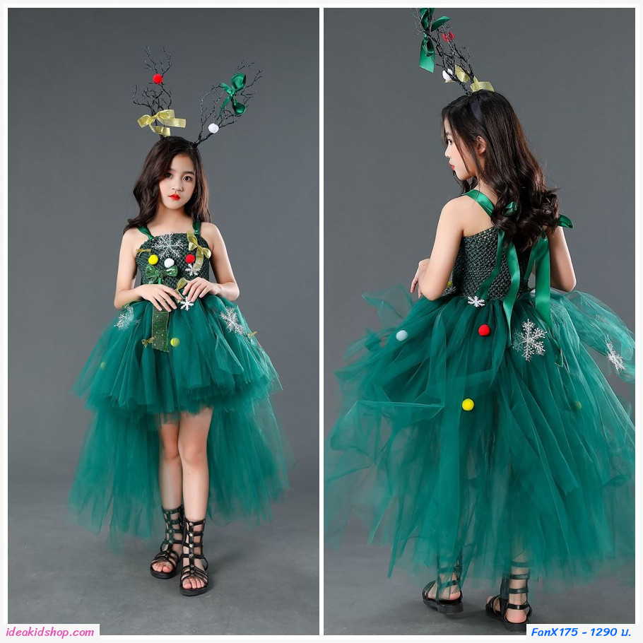 ชุดเดรสเจ้าหญิง Christmas Xmas Catwalk พร้อมทีคาดผมเขากวาง