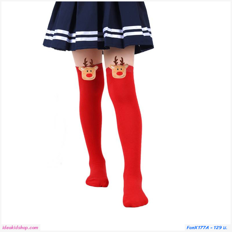 ถุงเท้ายาวคริสต์มาส Xmas Socks Elk สีแดง