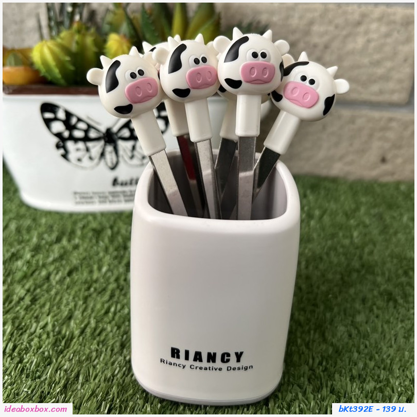 ส้อมจิ้มผลไม้ Fruit Fork ผลไม้ Cartoon Cow สีขาว(กระปุกและส้อม 6 คัน)