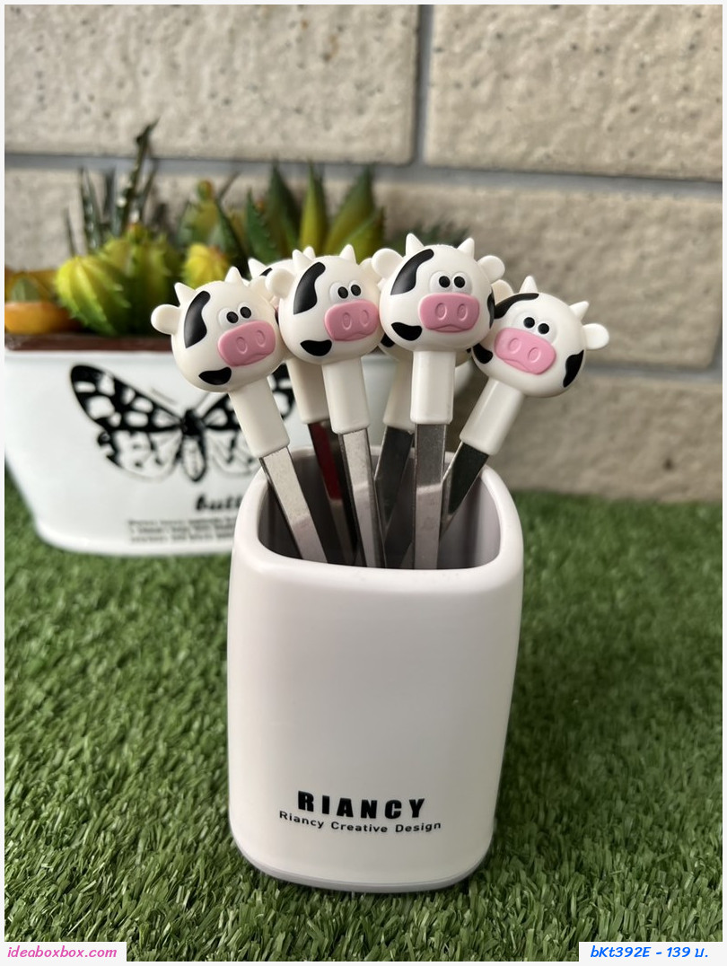 ส้อมจิ้มผลไม้ Fruit Fork ผลไม้ Cartoon Cow สีขาว(กระปุกและส้อม 6 คัน)