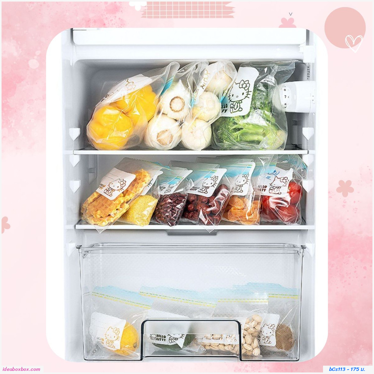 ถุงซิปล็อคถนอมอาหาร Hello Kitty ไซส์ S(40 ใบ)