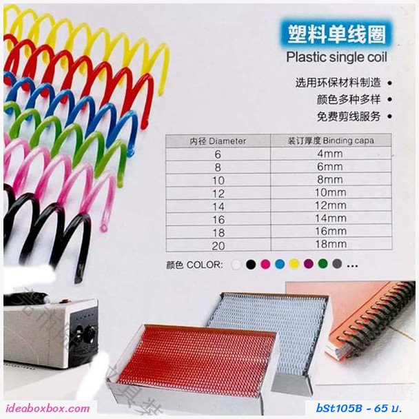 สันเกลียวพลาสติก เข้าเล่ม ขนาด 12mm สีขาว(แพค 10 อัน)