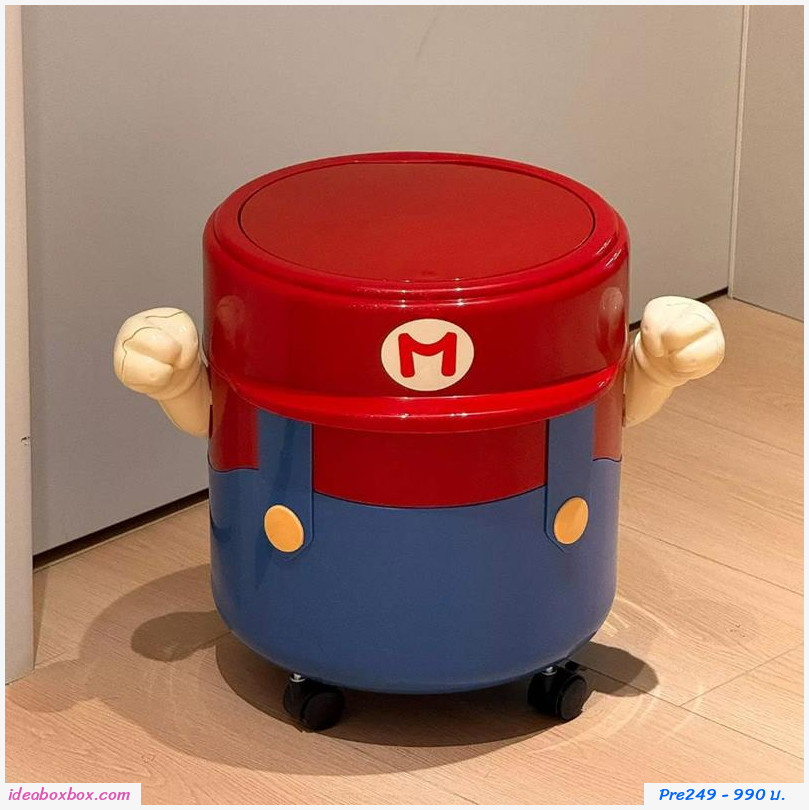 [พรีออเดอร์]ถังขยะลายการ์ตูน Mario พร้อมล้อเลื่อน ขนาด 13L