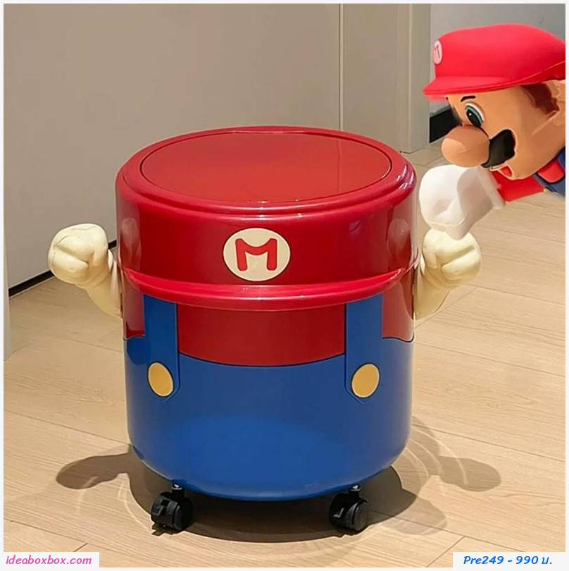 [พรีออเดอร์]ถังขยะลายการ์ตูน Mario พร้อมล้อเลื่อน ขนาด 13L