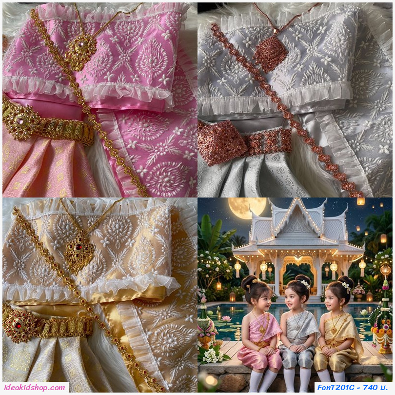 ชุดไทยเด็กหญิงสไบสำเร็จ โจงกระเบนลายไทย Little Thai Princess สีทอง