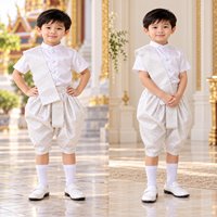 ชุดไทยเด็กชายแขนสั้นพร้อมผ้าพาด-พี่หมื่น-สีครีมขาว