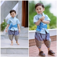 ชุดไทยเด็กชายพร้อมผ้าพาด-พี่หมื่นพาสเทล:ฟ้า