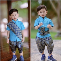 ชุดไทยเด็กชายพร้อมผ้าพาด-พี่หมื่น-สีฟ้าเข้ม