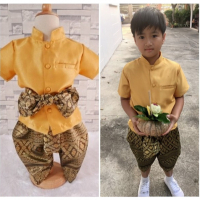 ชุดไทยเด็กชายพร้อมผ้าพาด-พี่หมื่น-สีทอง
