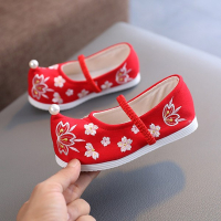 รองเท้าจีนโบราณหัวเชิด-แต่งมุก:แดง