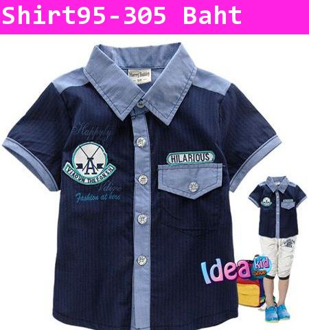 เสื้อเชิ้ตเด็กแขนสั้น Happyly Dark Blue