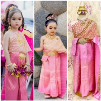 ชุดไทยนางนพมาศ-สไบพีทและกากเพชร_ผ้าถุงหน้านาง-ชุดนางสงกรานต์-ชุดไทยเข้าประกวด-สีชมพู