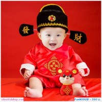 ชุดบอดี้สูทตรุษจีนเด็กเล็ก-พร้อมหมวก:B-ตี๋น้อย