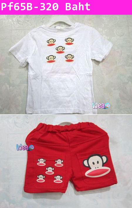ชุดเสื้อกางเกง paul frank เสื้อขาว-กางเกงแดง